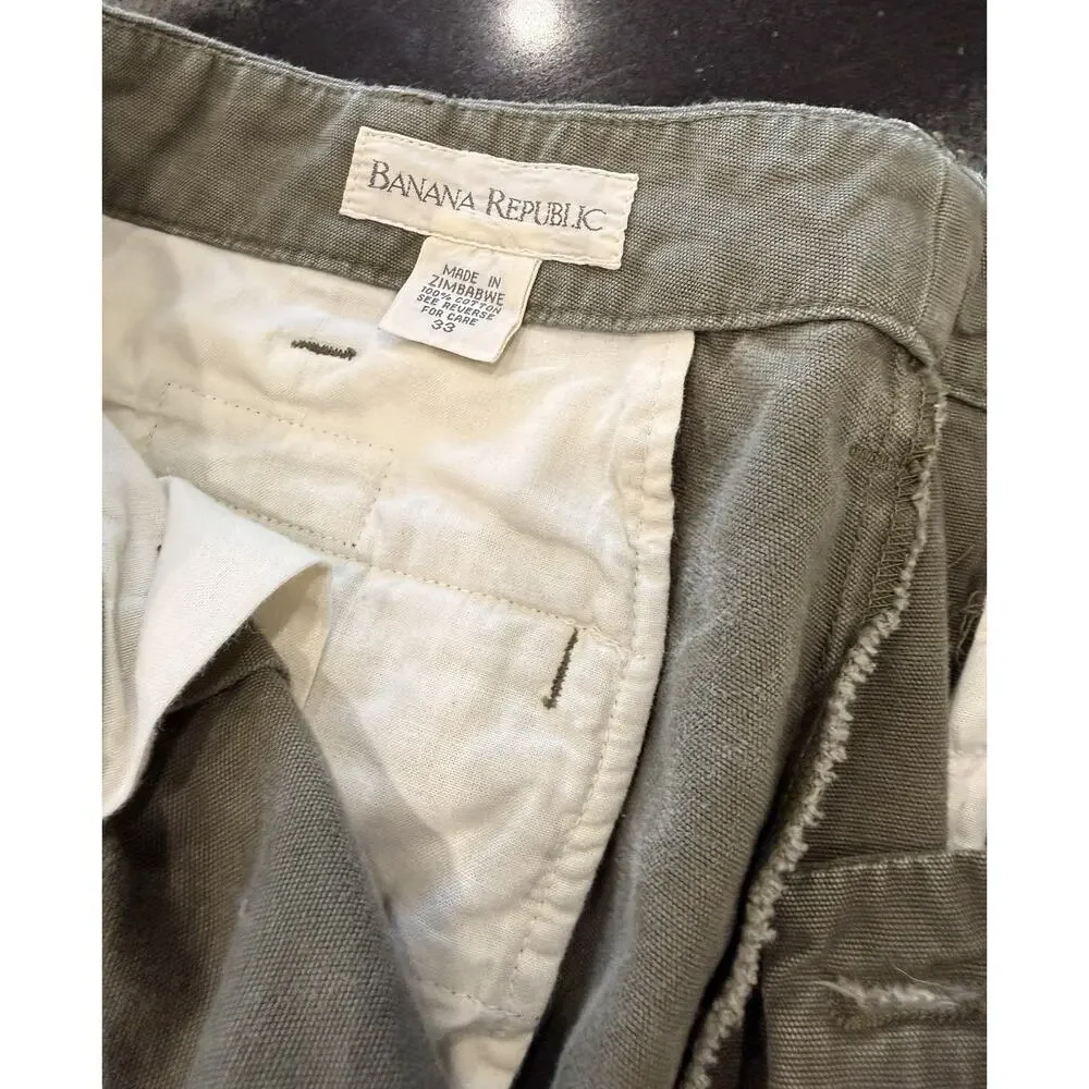 Vintage Banana Republic Cargo Shorts Mens 33 Olive Green Cotton
